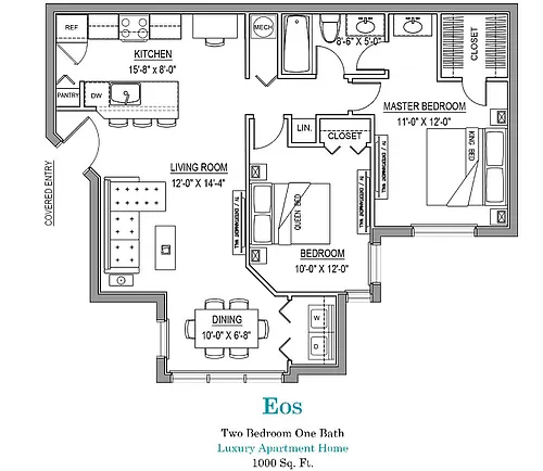 Floor plan 2 Bed 1 Bath