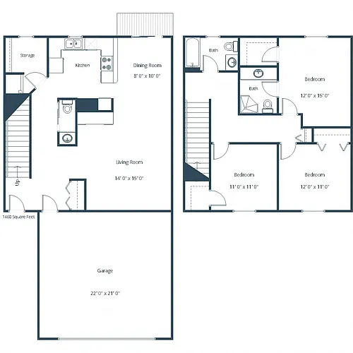 Floor plan Three Bedroom Townhome 3175A