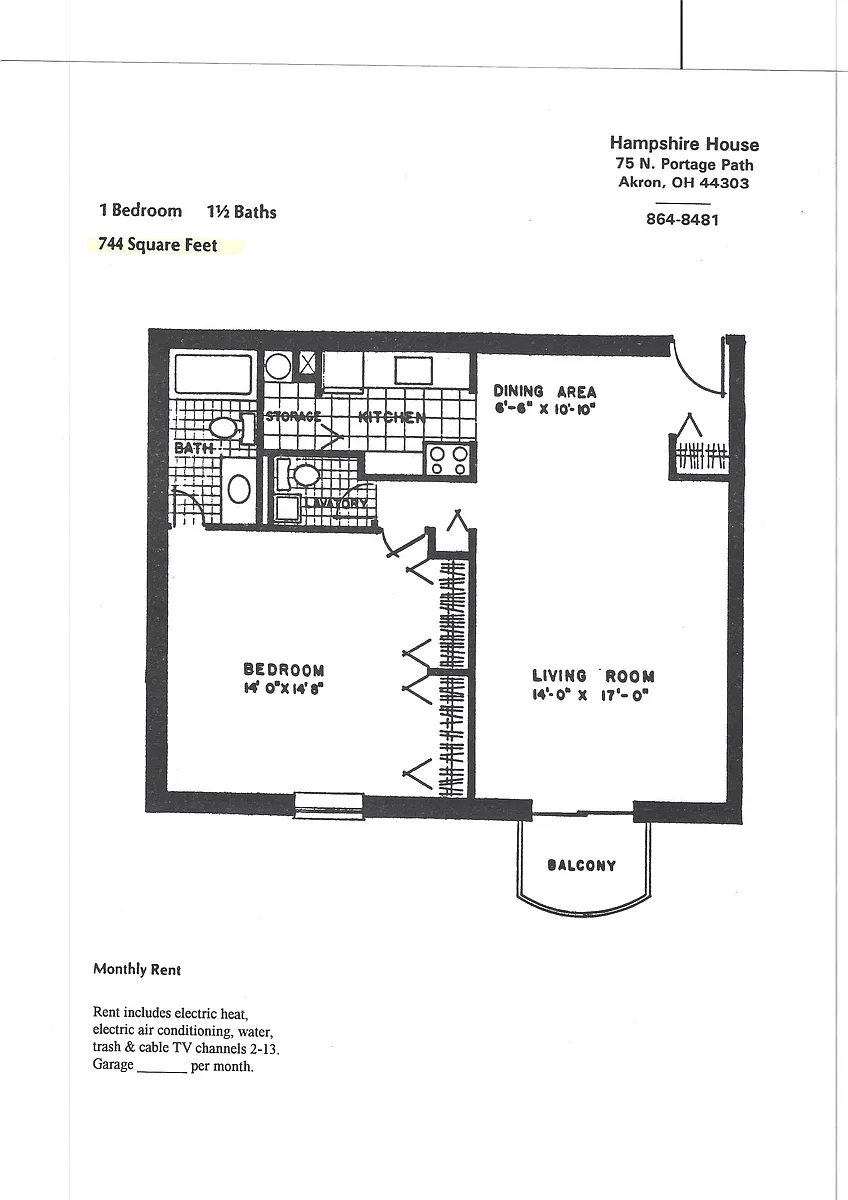 Floor plan 1 Bed One and a Half Baths