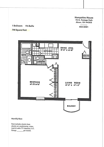 Floor plan 1 Bed One and a Half Baths