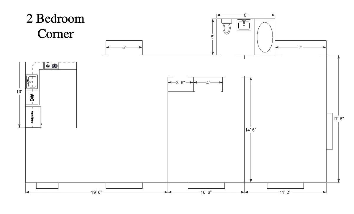 Floor plan 2 Beds, 1 Bath Super Deluxe
