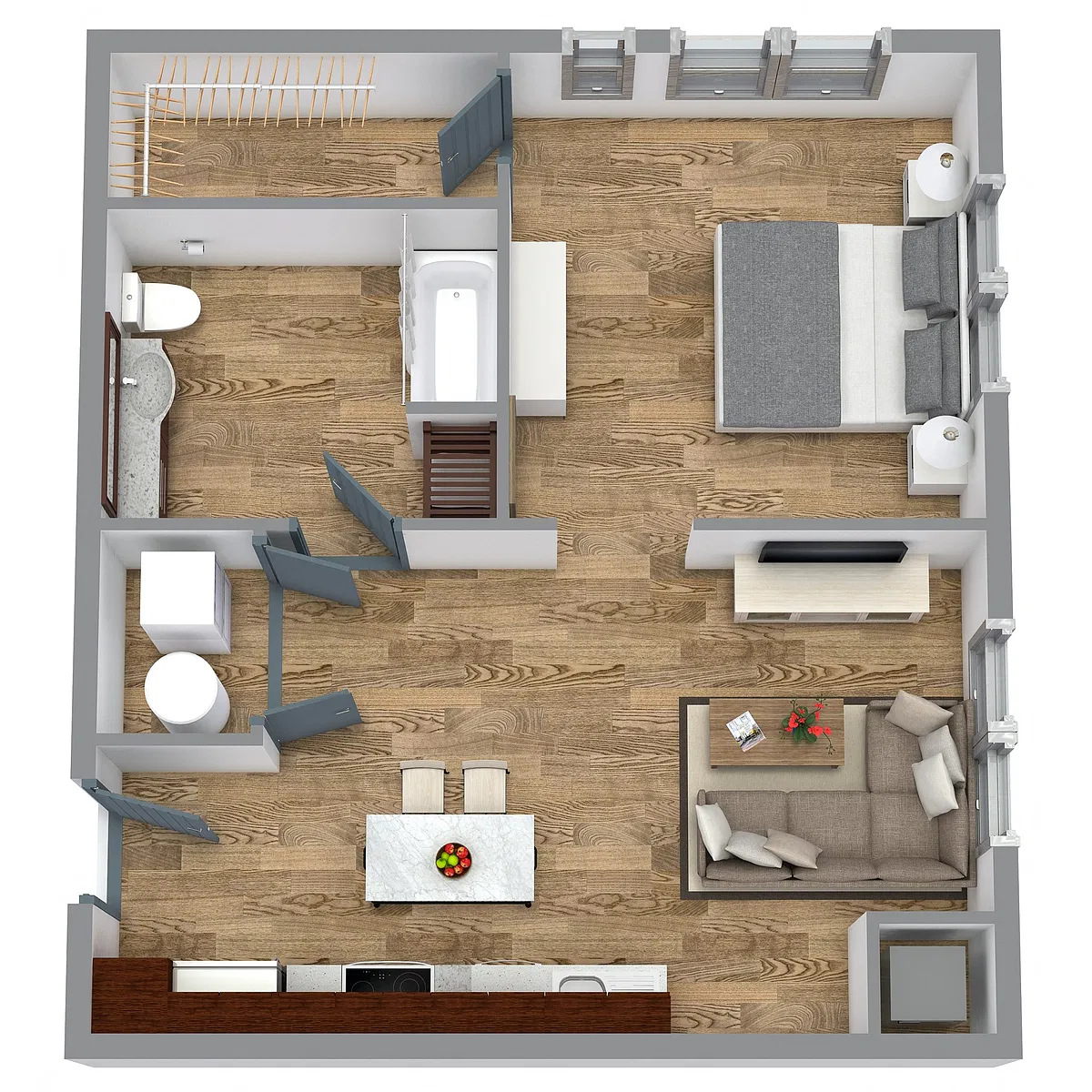 Floor plan The One Bedroom 1 (Blue)