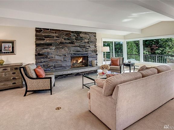 Beautiful Basalt Rock wood burning fireplace. 