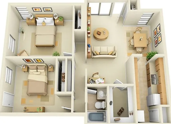 2 Bedroom 1 Bath with Porch 2 Bedroom 1 Bath with Porch
