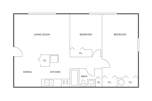 Floor plan 2 BR, 1 BA- Upgrade
