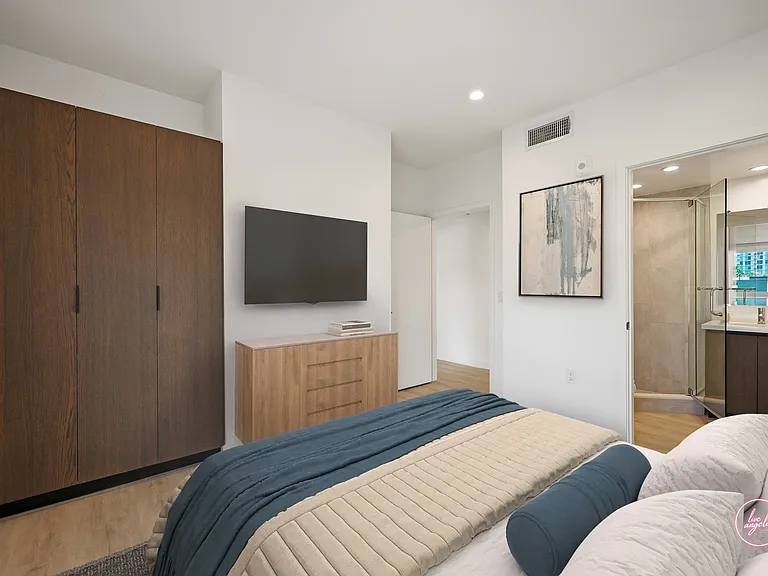 Bedroom with Built-In Cabinet Storage, Recessed Lighting, Vinyl Flooring, and Bathroom - Stevie Floor Plan