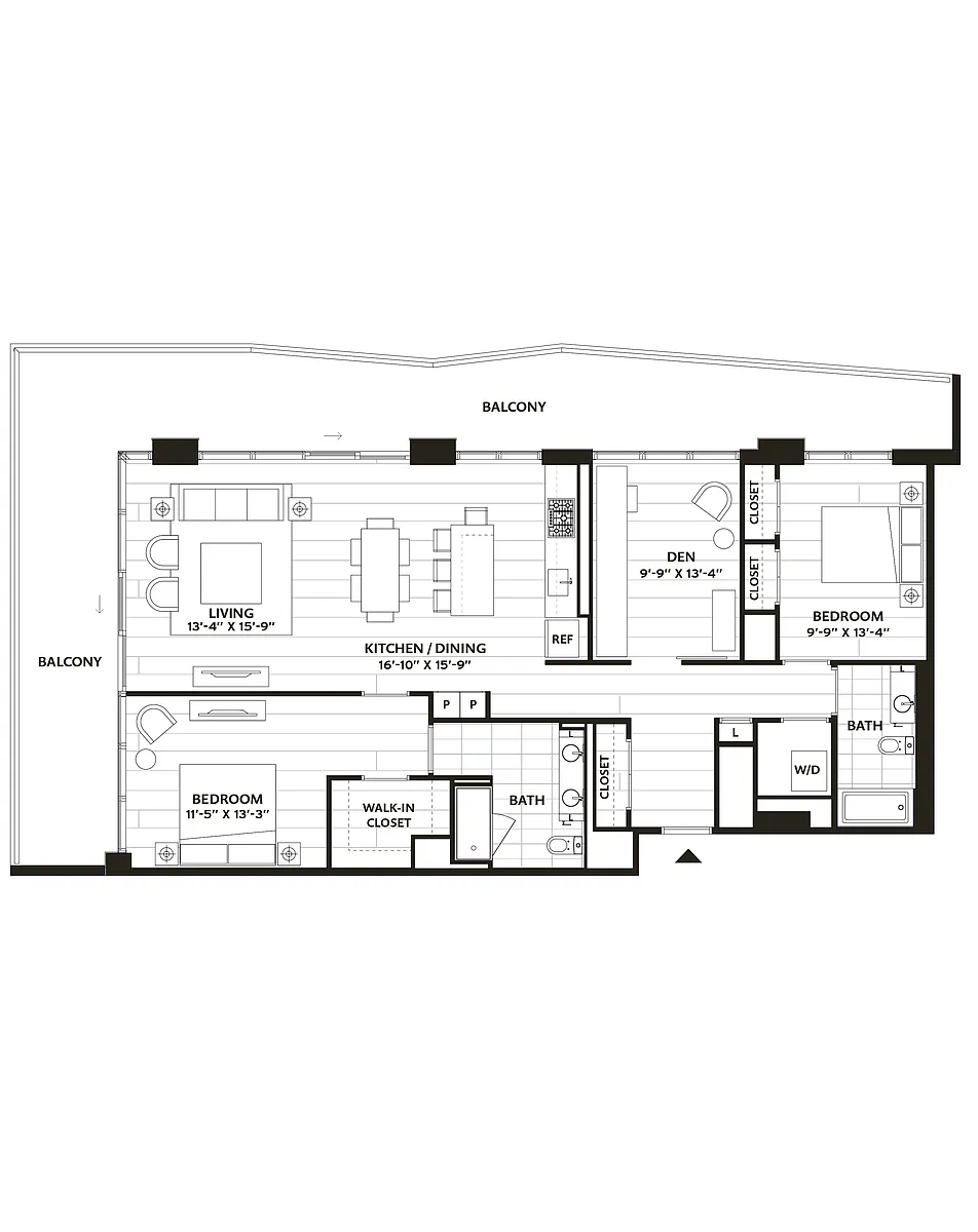 Floor plan 2 Bed/2 Bath Den-B10