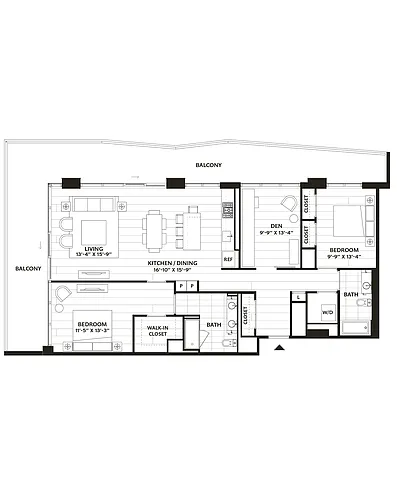 Floor plan 2 Bed/2 Bath Den-B10