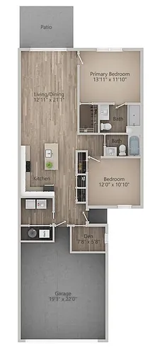 Floor plan 2 Bedroom 2 Bath with Flex Den or Pocket Office