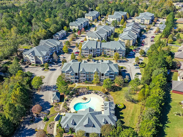 Aerial View of the Pool and Buildings