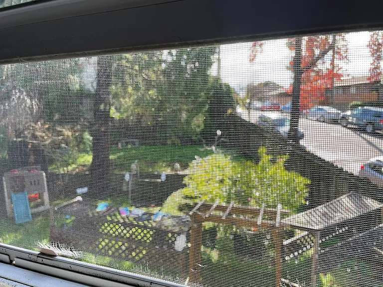 View of fenced-in yard from bedroom