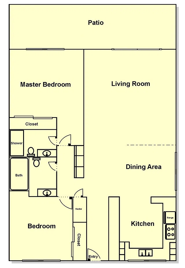 Floor plan 2 Bedroom, 2 Bath w/ Patio & Upgraded