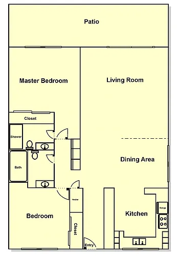 Floor plan 2 Bedroom, 2 Bath w/ Patio & Upgraded