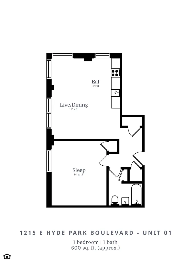 Floor plan 1 Bed | 1 Bath (B1)