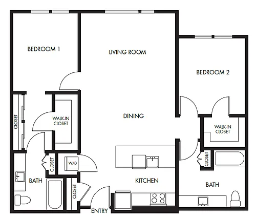 Floor plan 2 Bed 2 Bath Podium - 1183B