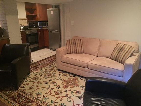 Furniture included if wanted--two leather club chairs and ultra-suede pull-out couch. Rug and pillows not included.