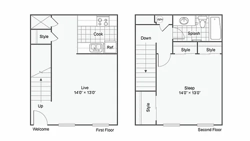 Floor plan RT107_F The Cohen: 1 Bedroom 1 Bath TH