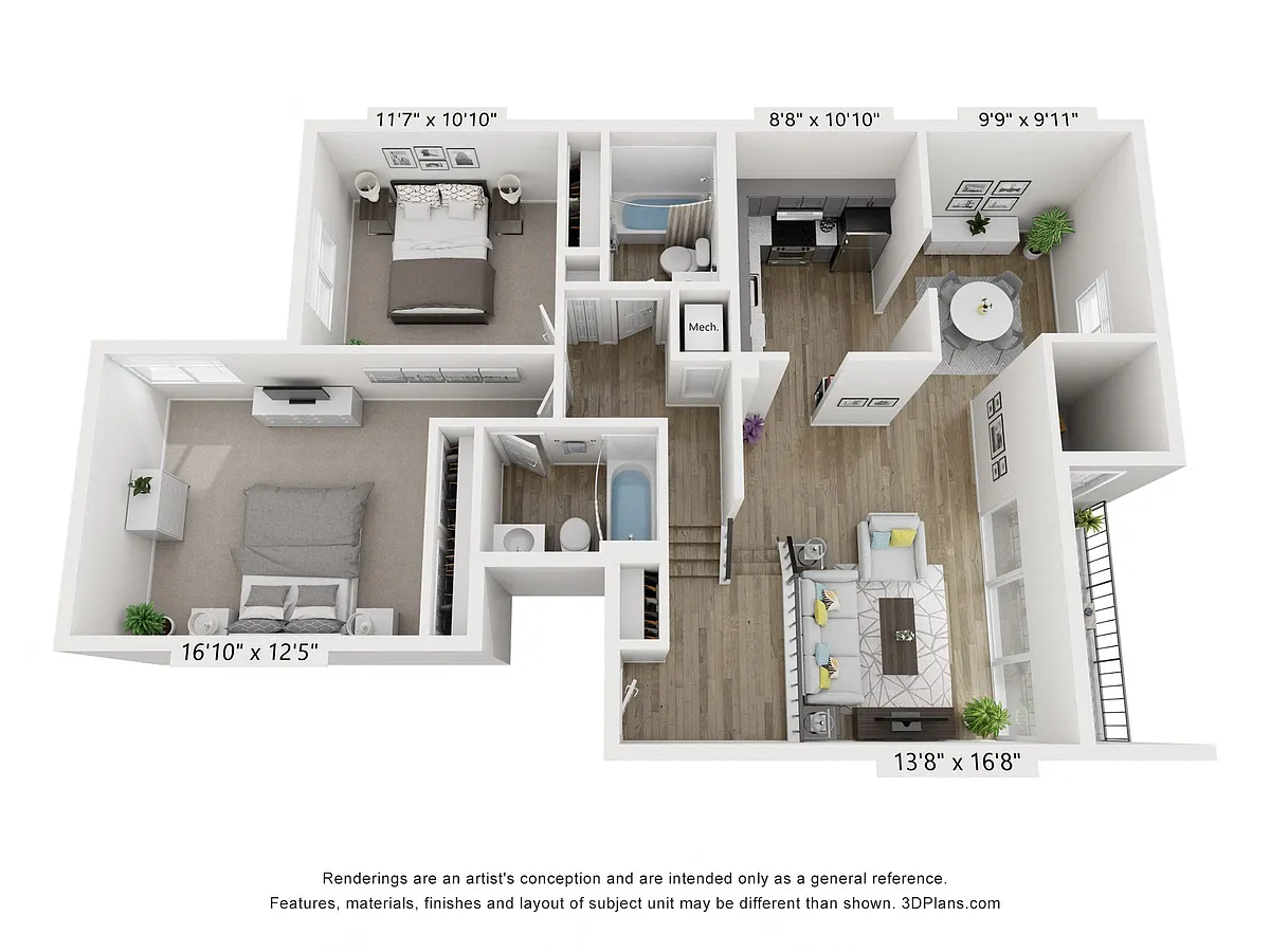 Floor plan C - 2BR 2BA (1010sf)