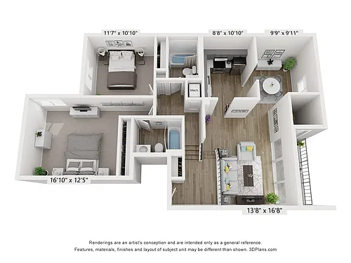Floor plan C - 2BR 2BA (1010sf)