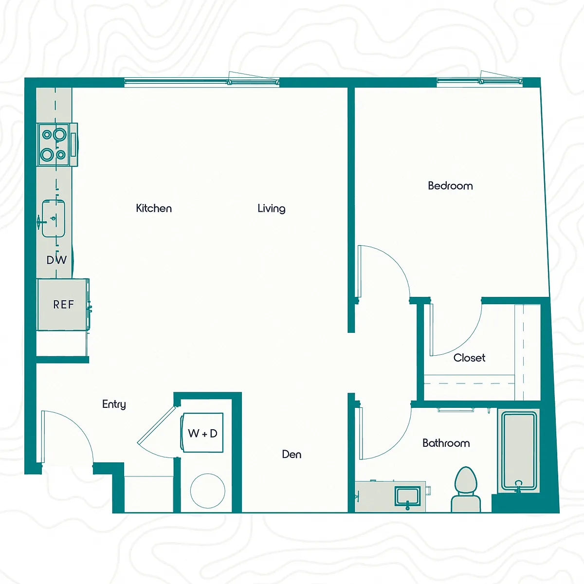 Floor plan 1x1 D With Den