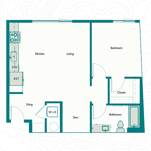 Floor plan 1x1 D With Den