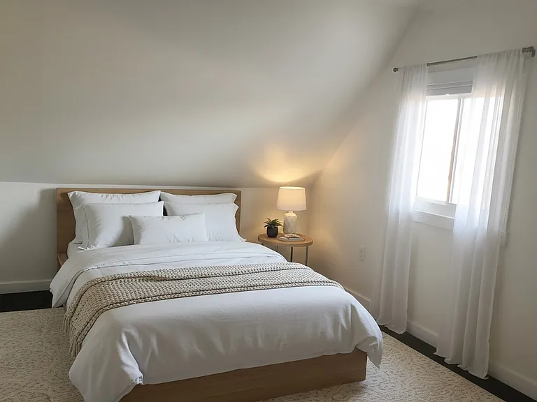 Generous bedroom space featuring clean, cozy chocolate brown carpeting throughout_a clean, pet-free environment.