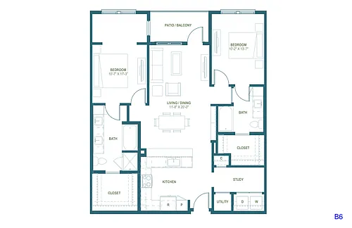 Floor plan B6 | 2 Bed | 2 Bath