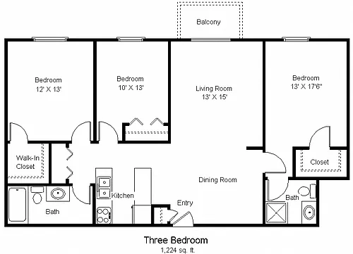 Floor plan 3 Bedroom 2 Bath (g)