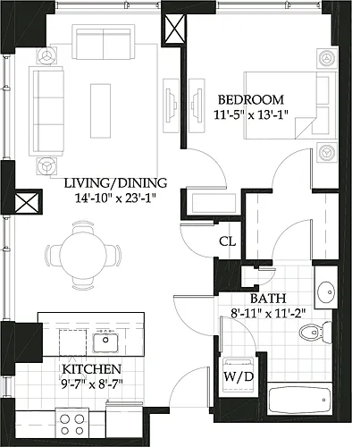 Floor plan Asteria One Bedroom (4)