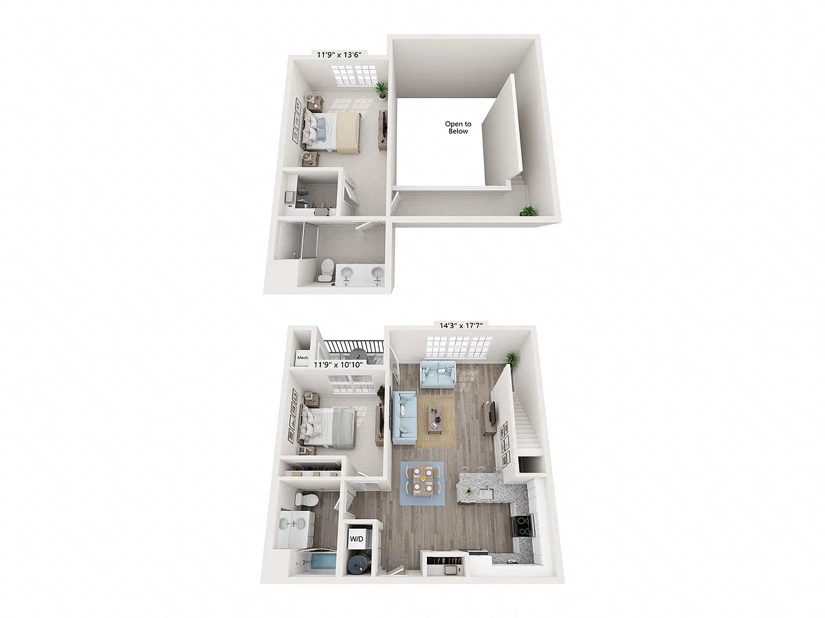 Floor plan Two Bed Two Bath Loft 1248