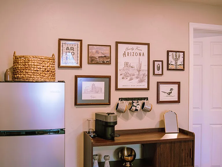 Personal fridge and coffee bar