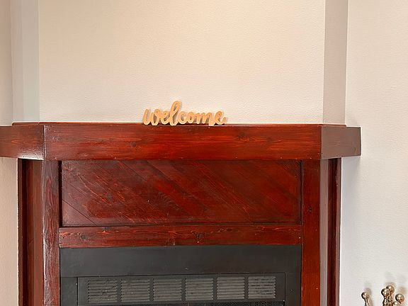 Wood burning fireplace.