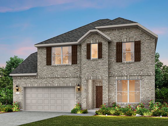 Exterior B with shutters, stone accents, and 2-car garage with additional storage