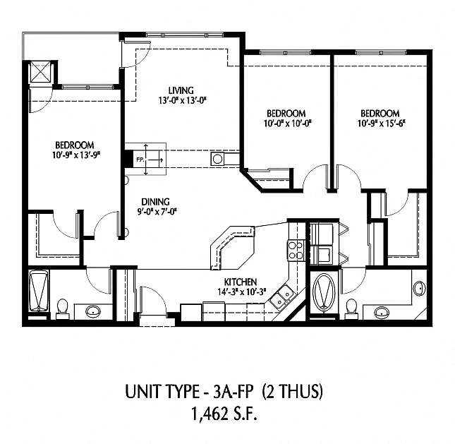 Floor plan Three Bedroom - A