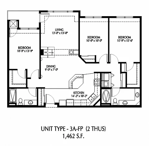 Floor plan Three Bedroom - A