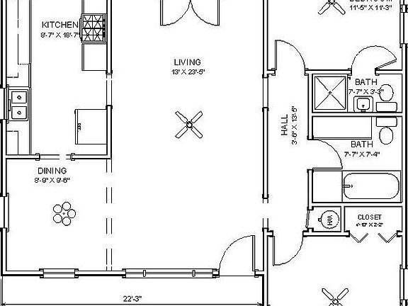 Floor layout with dimensions (up to 1")