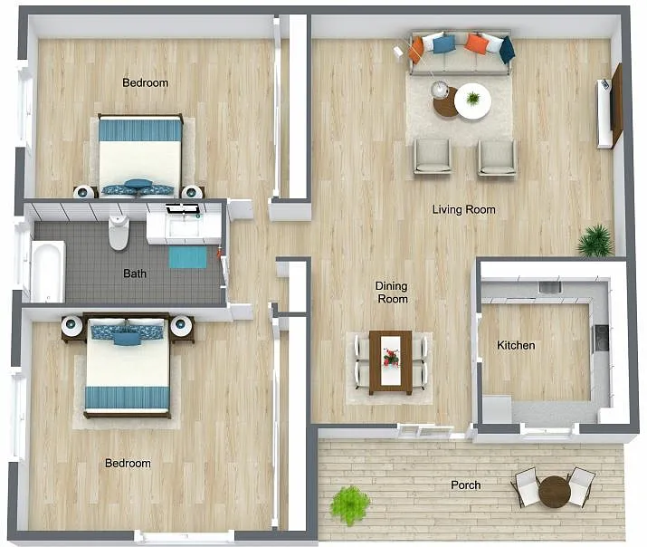 Floor plan 2 Bedroom, 1 Bathroom Partial Renovated (U)