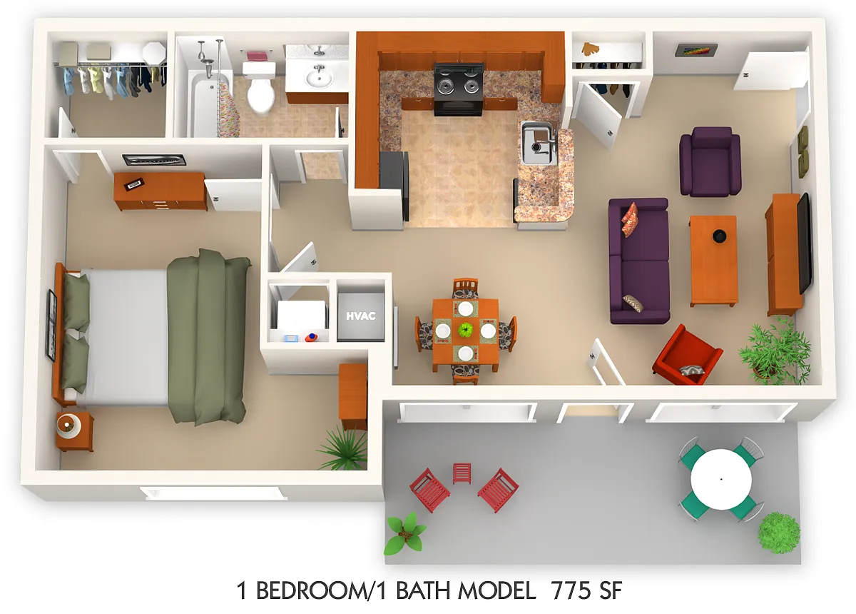 Floor plan 1BR/1Bath