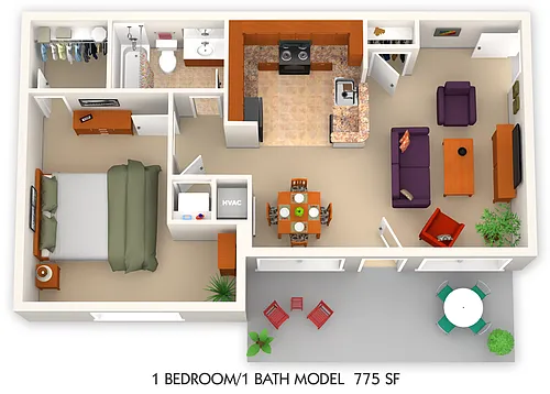 Floor plan 1BR/1Bath