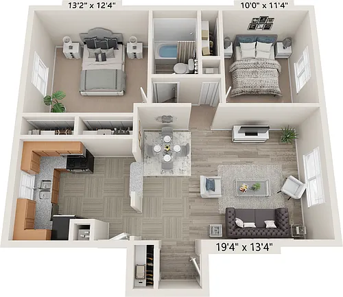 Floor plan The Jefferson - 2 Bed 1 Bath