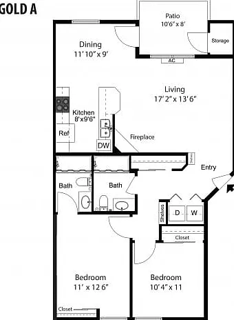 Gold-A - 2/2 - 1,006 SF Gold-A - 2/2 - 1,006 SF