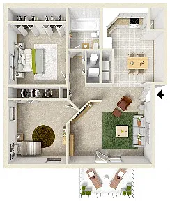 Floor plan 2 Bedroom 1 Bath Standard