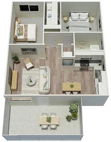 Floor plan 2 Bd, 1 Ba Villa + Priv. Patio
