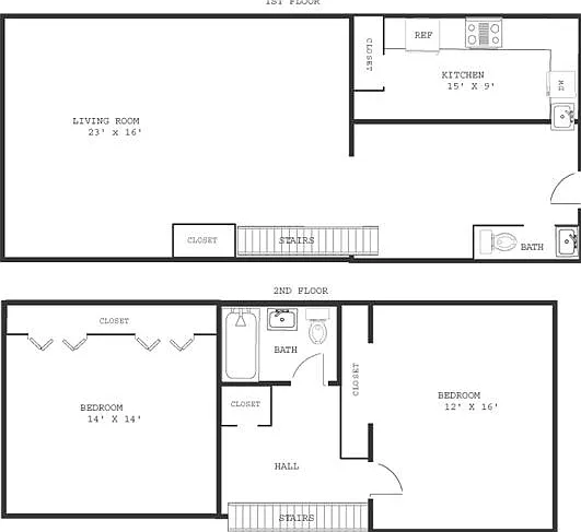 2 Bedroom/ 1.5 Bath 1000 sq ft