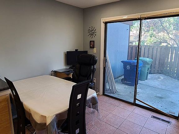 Kitchen with blinds up