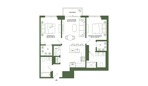 Floor plan 2 Bed/2 Bath-B5