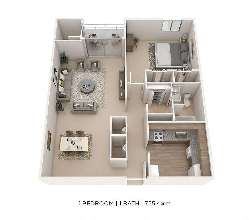 Floor plan One Bedroom- 755 sqft