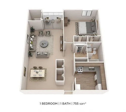Floor plan One Bedroom- 755 sqft