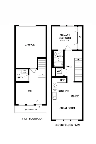 Floor plan 1 Bedroom Townhome + Den