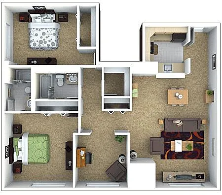 Floor plan Marlboro Classic - 2 Bed 2 Bath with Den